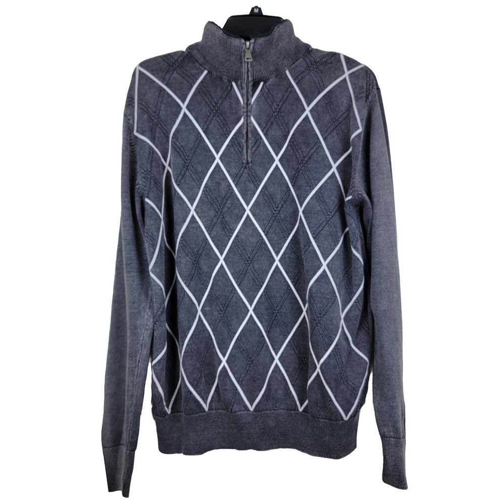 BKE Buckle Argyle 1/4 Zip Fleece Collar Pullover Mens Large 100%‎ Cotton